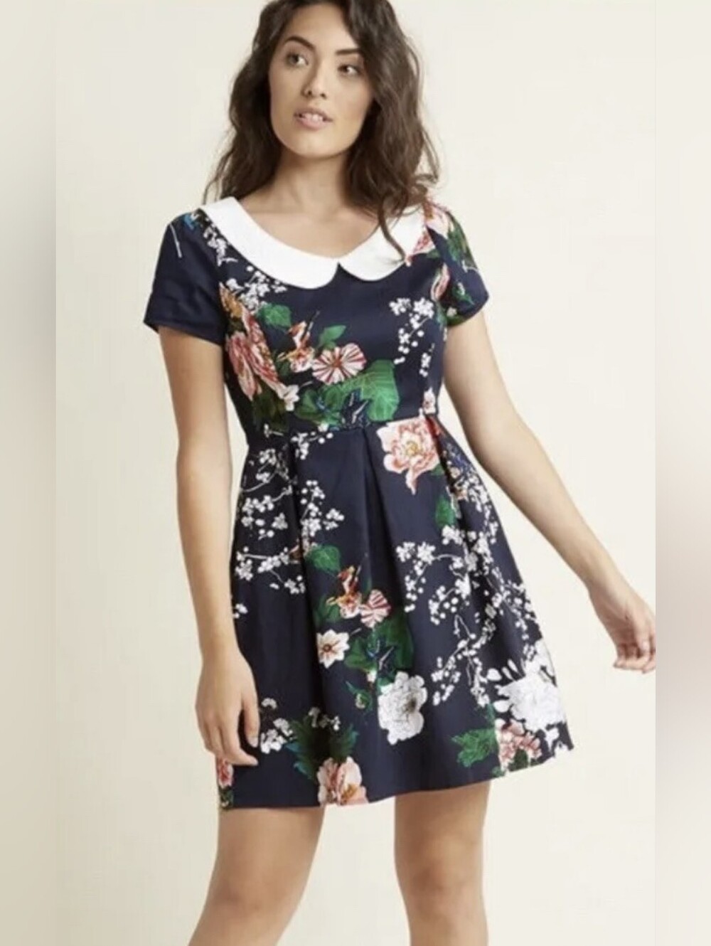 Modcloth Navy Floral Mini Dress with White Peter Pan Collar